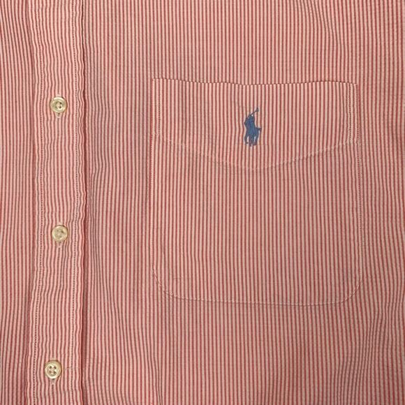 Polo by Ralph Lauren Orange Seersucker Short Sleeve Button Down Shirt - Picture 4 of 5